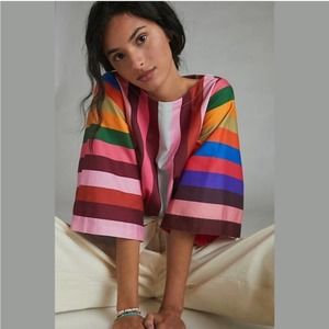 Anthropologie Geisha Designs Rainbow Striped Statement Top Size XS